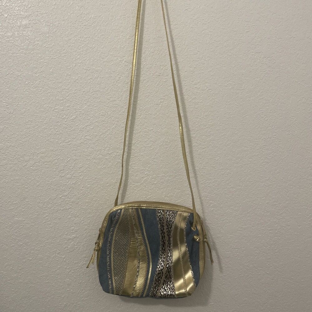 Vintage Warren Reed Metallic Golden Patches Shoulder HandBag Purse 80s Glam Vtg